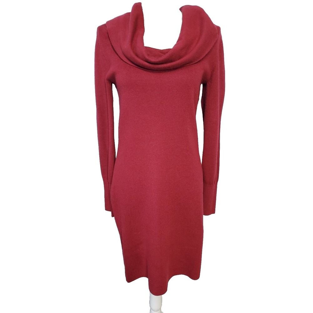 Ann Taylor Sz S Sweater Dress Cowl Neck Wool Blend Long Sleeve Red Holidays